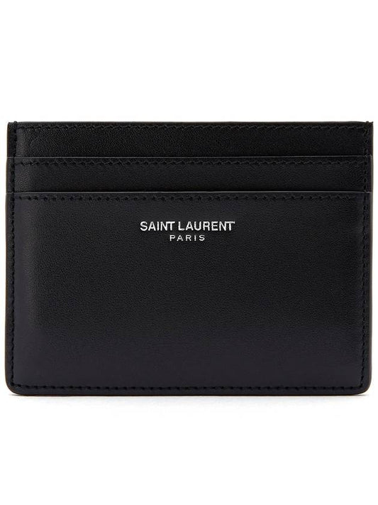 Luxury Saint Laurent Trending 2025 Smooth Leather Classic Logo Card Wallet Black