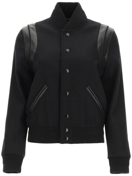 Luxury Saint Laurent Trending 2025 Women's Wool Varsity Bomber Jacket Black