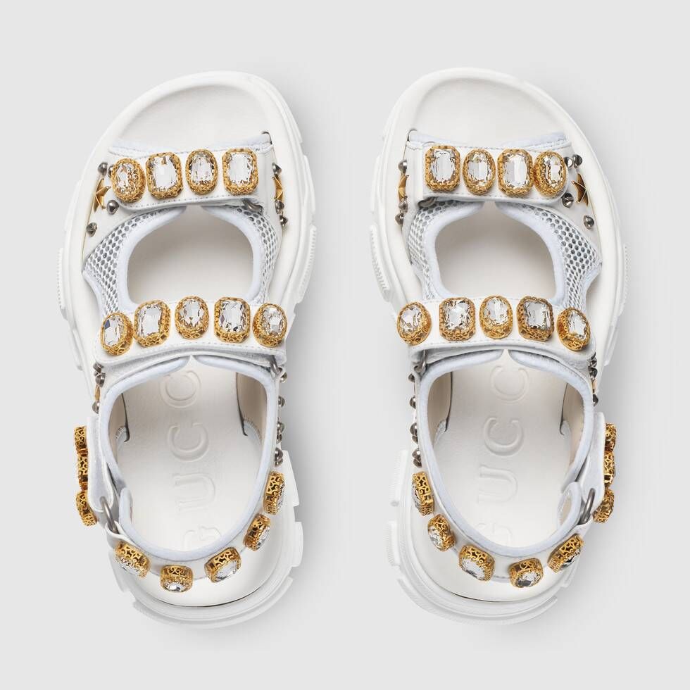 Gucci Crystal Embellished Sandals White