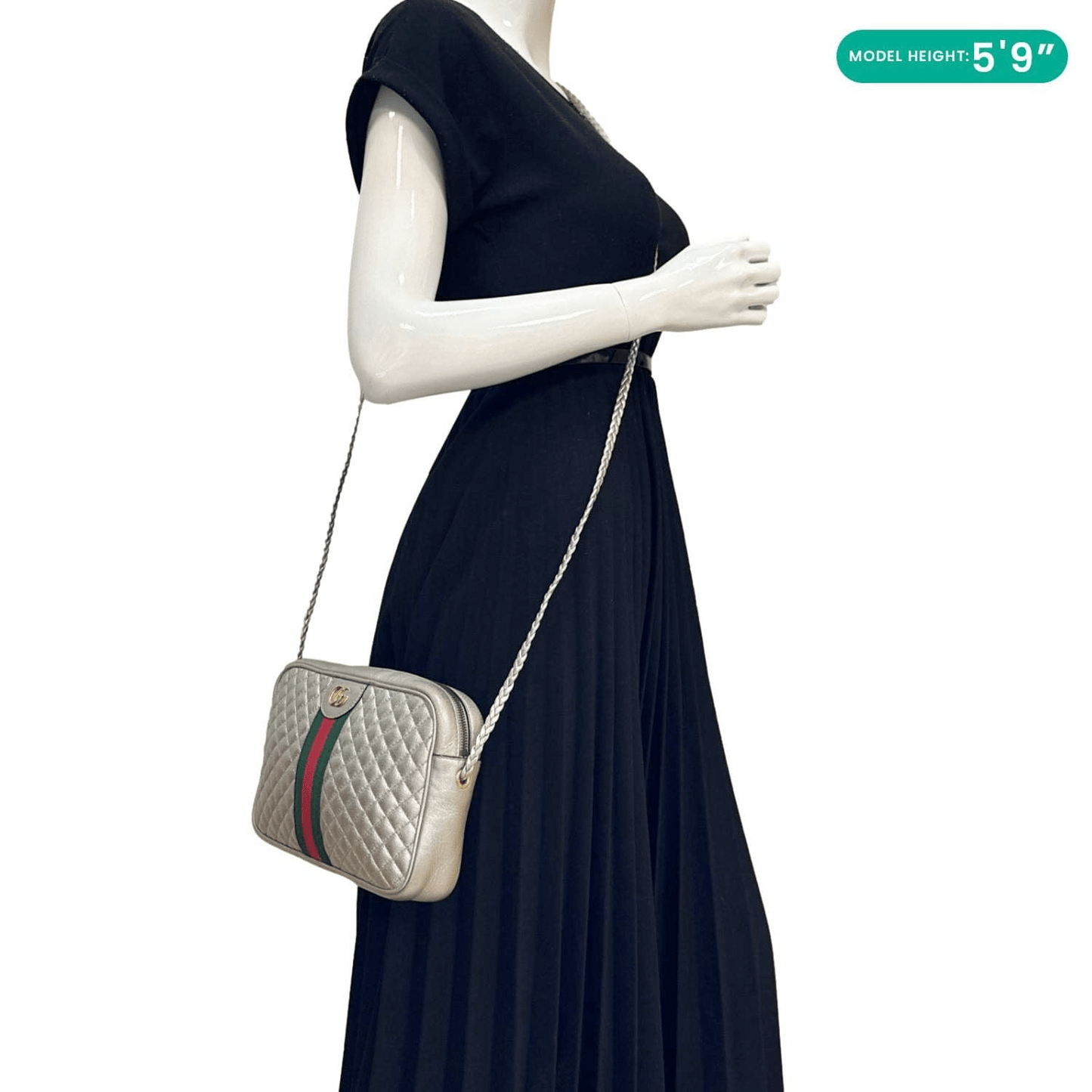GUCCI GG Small Quilted Leather Shoulder Bag Metallic Silver 541051