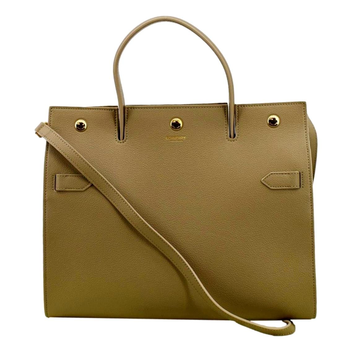 BURBERRY Small Title Leather Tote Bag Beige