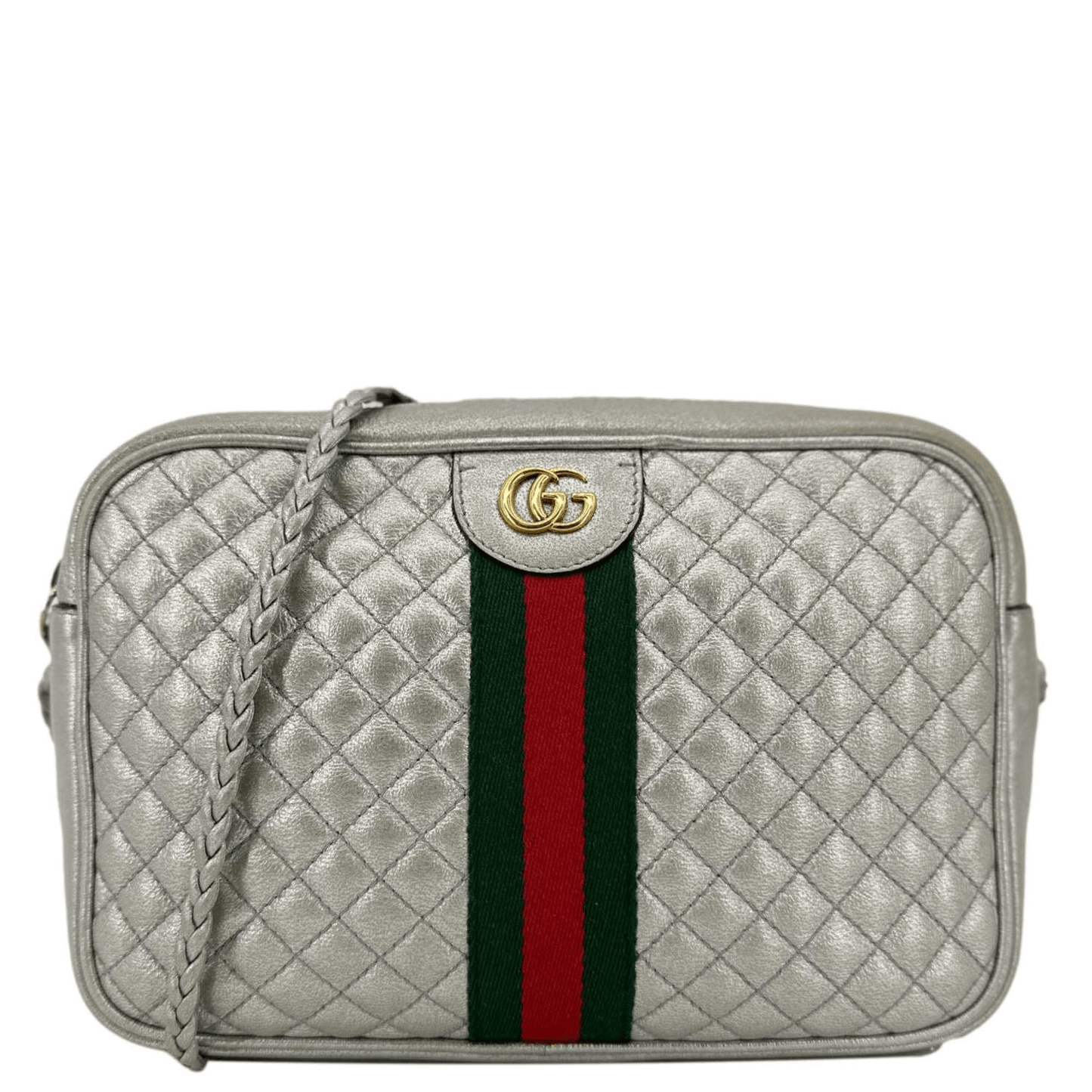 GUCCI GG Small Quilted Leather Shoulder Bag Metallic Silver 541051