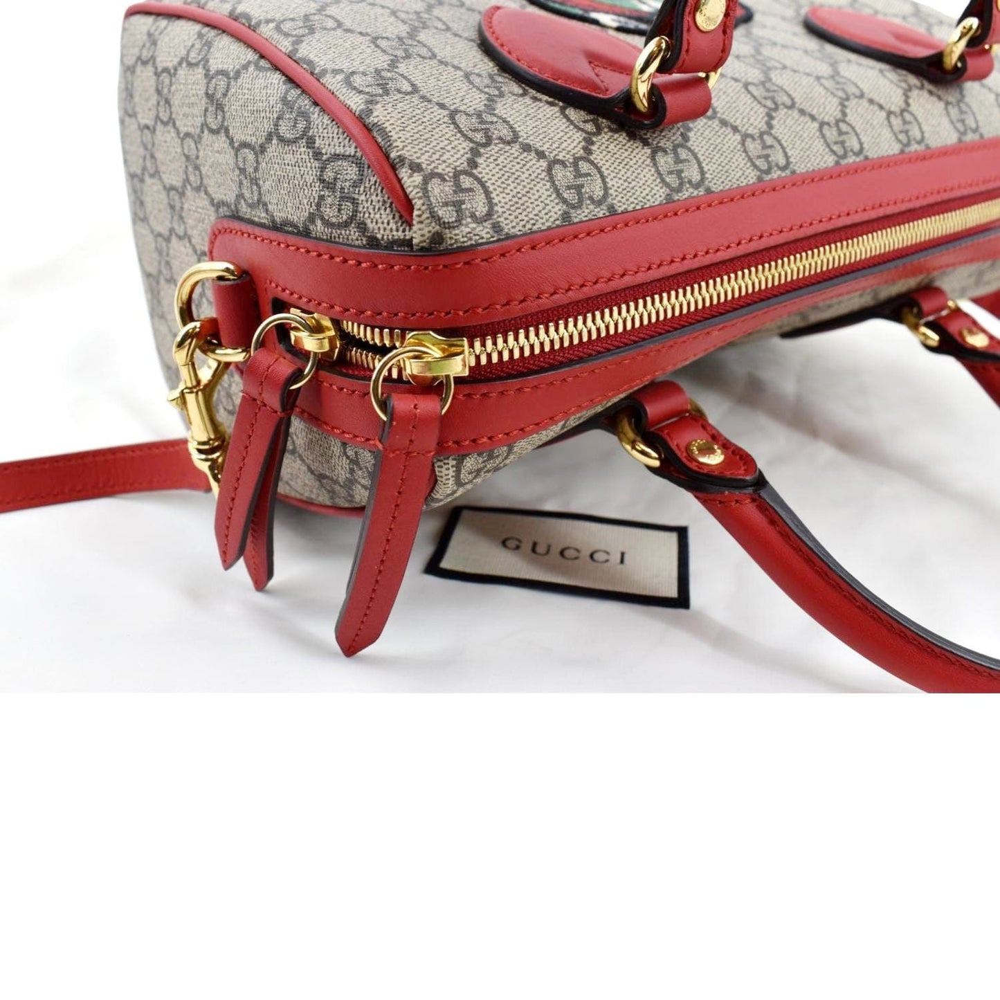 GUCCI Kingsnake Heart Top Handle Leather Boston Bag Beige 409529