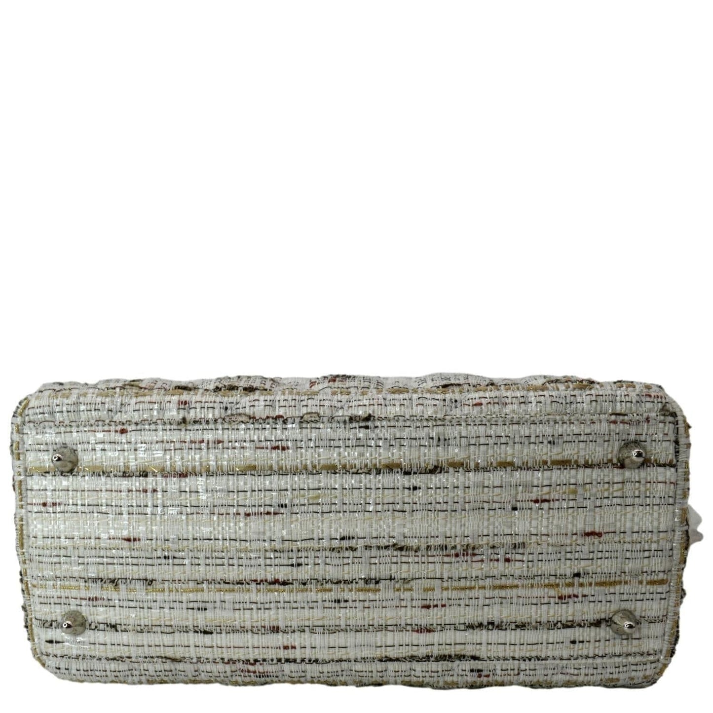 CHRISTIAN DIOR Medium Lady Dior Tweed Leather Shoulder Bag White