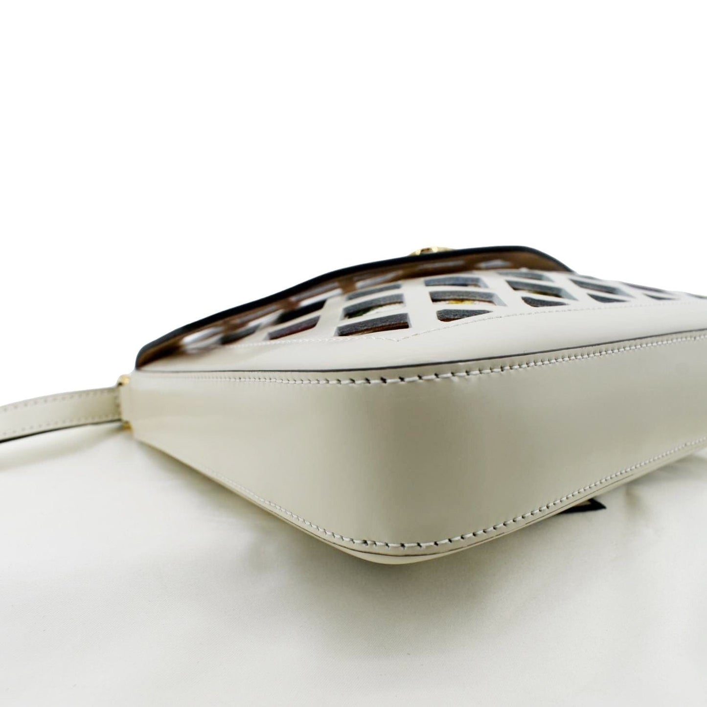 GUCCI Cutout Medium Floral Canvas Shoulder Bag White 550138