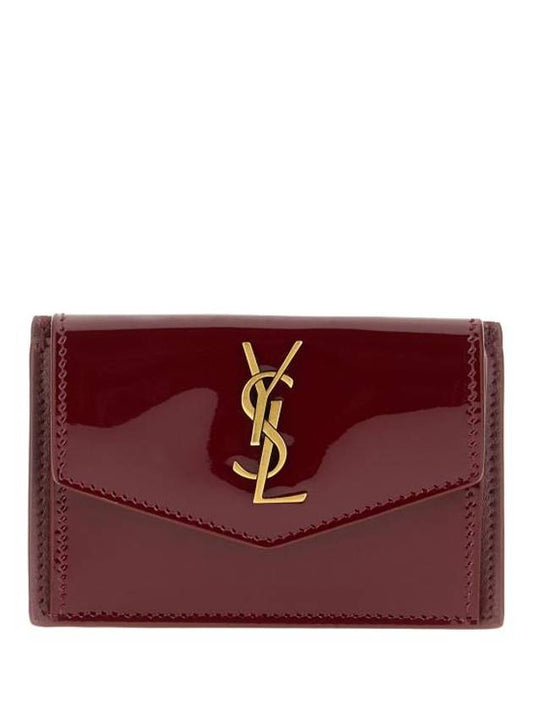 Luxury Saint Laurent Trending 2025 Uptown Flap Patent Leather Half Wallet Red
