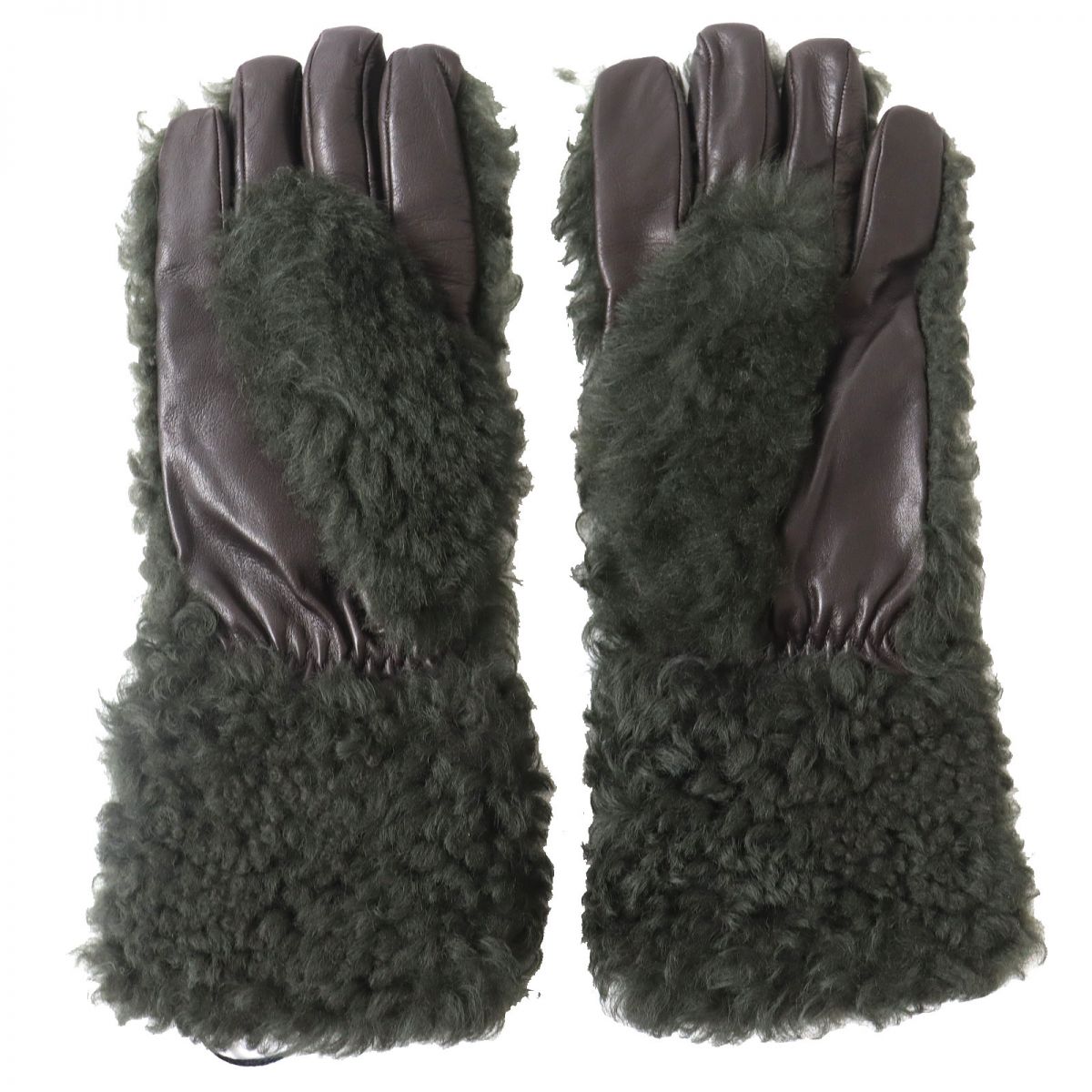 BOTTEGAVENETA gloves Main: 100% lamb fur, Main: 100% lamb leather, Lining: 100% cashmere Khaki x Dark Brown Women