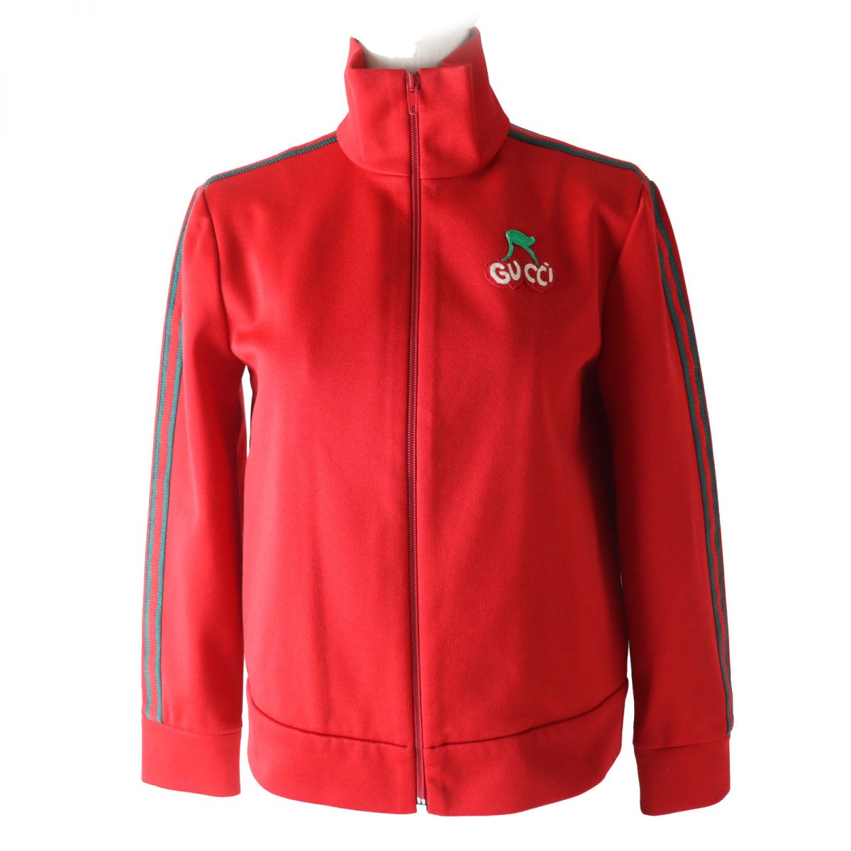 GUCCI Track jacket Outer: 51% polyester, Outer: 49% cotton, Part: 97% cotton, Part: 3% polyester, Part: 50% acrylic Red x green Women XS