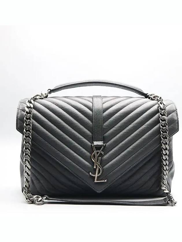 Luxury Saint Laurent Trending 2025 600278 Black leather YSL silver logo decoration COLLEGE large L size tote bag shoulder strap 2WAY