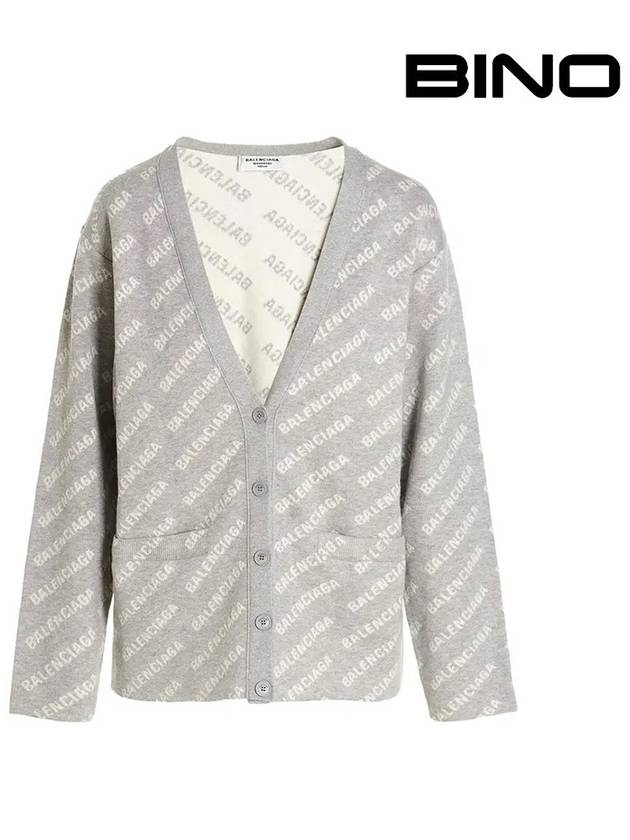 Luxury Balenciaga Trending 2025 wool over logo pattern cardigan Grey