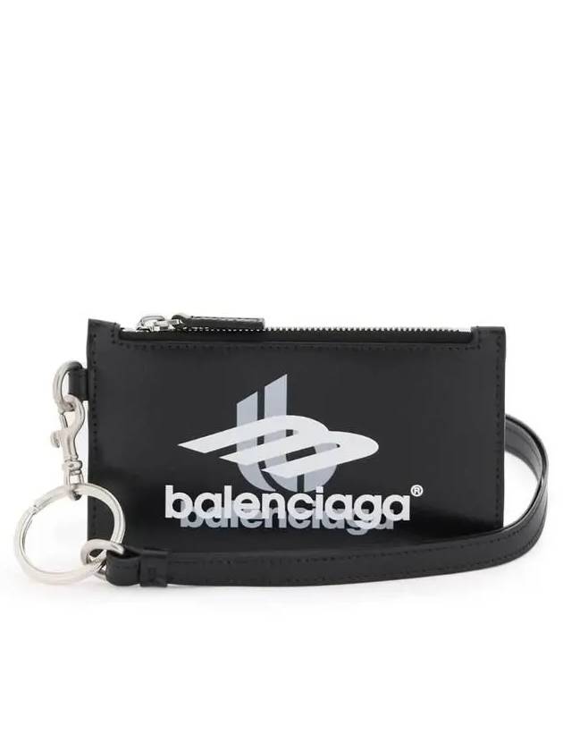 Luxury Balenciaga Trending 2025 Logo Print Neck Strap Card Wallet Black