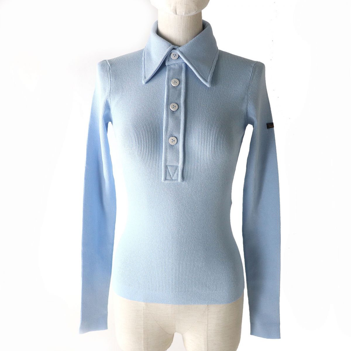 LOUIS VUITTON Long sleeve polo shirt Main: 83% rayon, Main: 17% polyester Blue Glacier Women XS