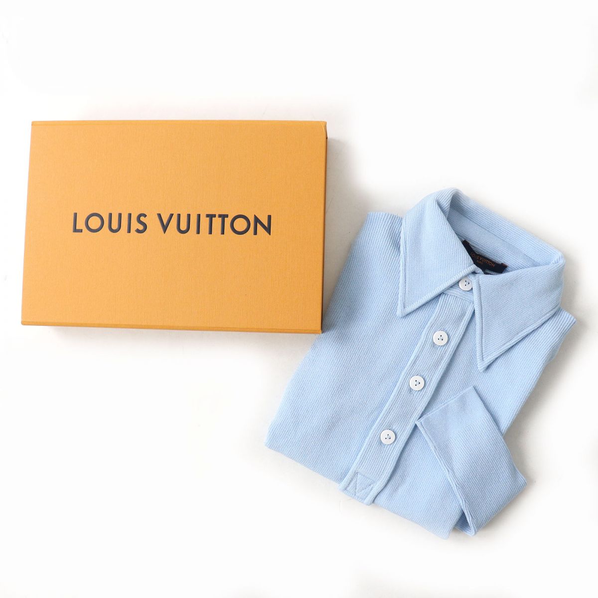 LOUIS VUITTON Long sleeve polo shirt Main: 83% rayon, Main: 17% polyester Blue Glacier Women XS