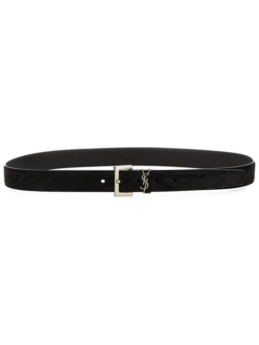 Luxury Saint Laurent Trending 2025 Logo Suede Leather Belt Black