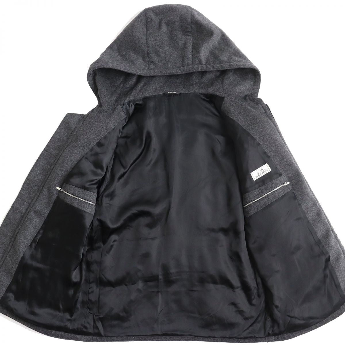 HERMES Down jacket Cashmere, Down Charcoal gray mens 50