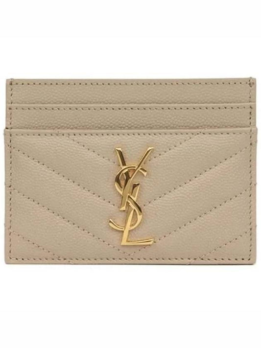 Luxury Saint Laurent Trending 2025 Gold Hardware Matelasse Caviar Leather Card Wallet Dark Beige