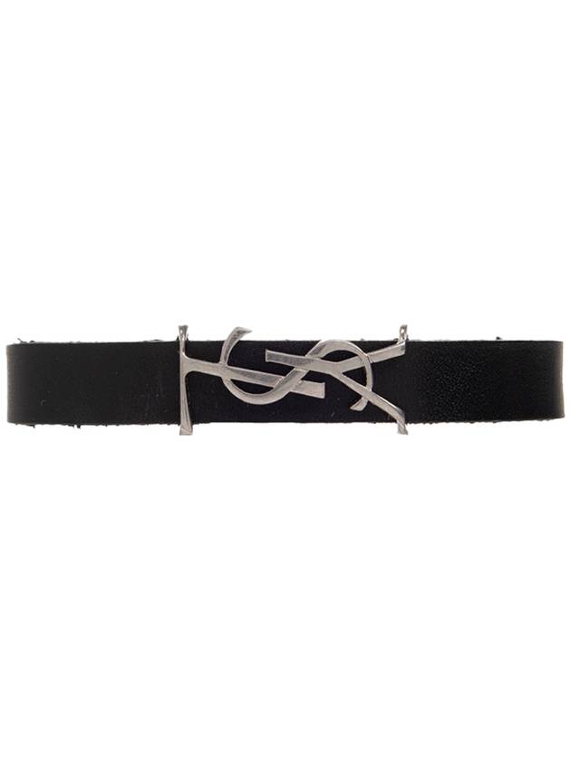 Luxury Saint Laurent Trending 2025 Opyum Silver Logo Leather Bracelet Black