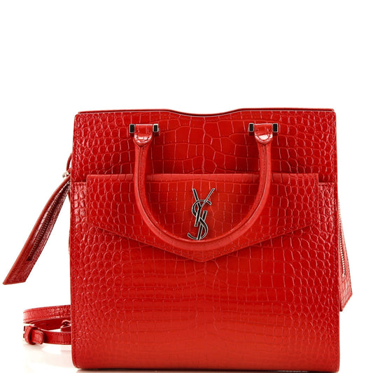 Luxury Saint Laurent Trending 2025 Uptown Tote Crocodile Embossed Leather Small