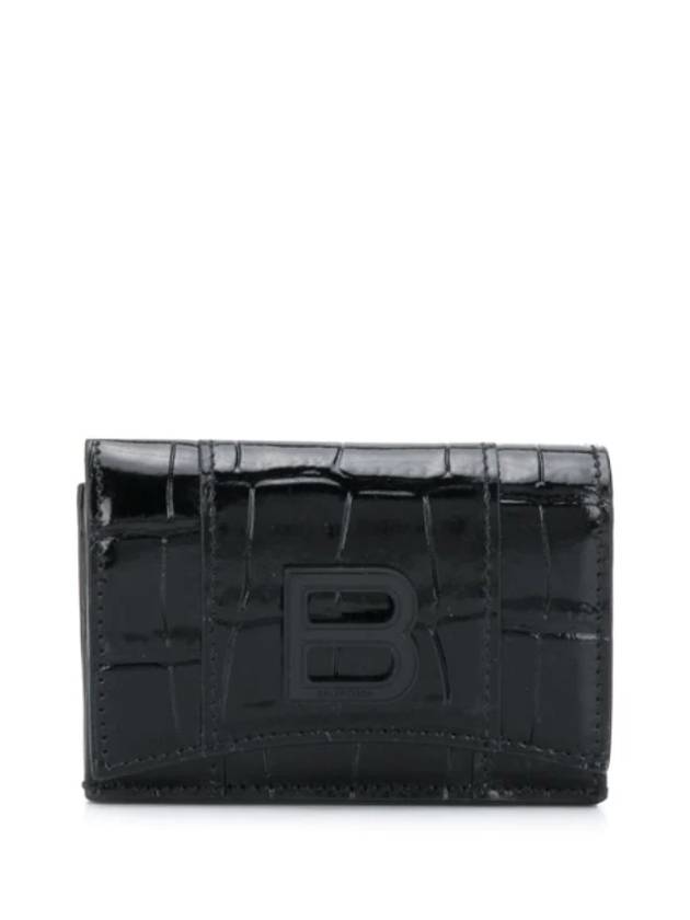 Luxury Balenciaga Trending 2025 Hourglass B Logo Half Wallet Black