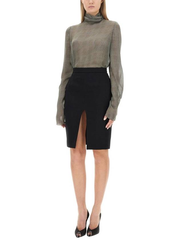 Luxury Saint Laurent Trending 2025 Tartan Silk Turtleneck Blouse Grey
