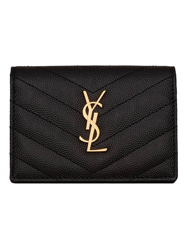Luxury Saint Laurent Trending 2025 Monogram Caviar Embossed Business Card Wallet Black