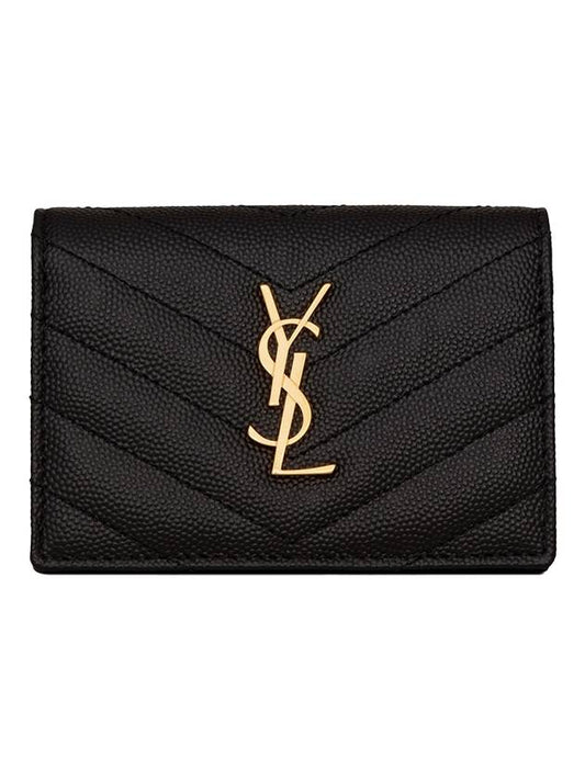 Luxury Saint Laurent Trending 2025 Monogram Caviar Embossed Business Card Wallet Black