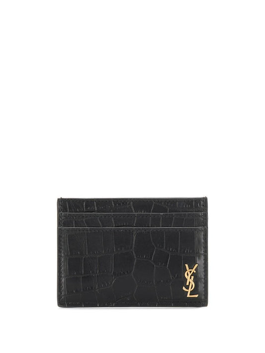 Luxury Saint Laurent Trending 2025 Men's Animal Print Logo Plaque Cardholder in Nero | 607603DZE0W1000