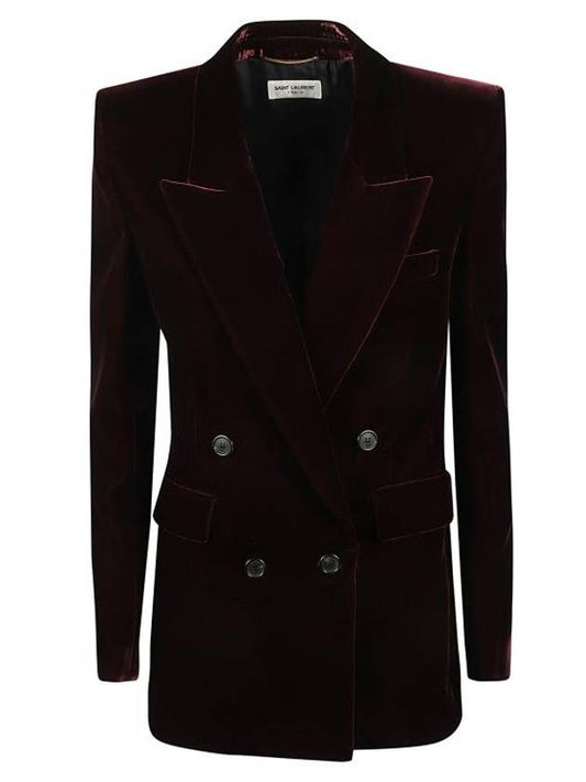 Luxury Saint Laurent Trending 2025 Double Breasted Velvet Jacket Red