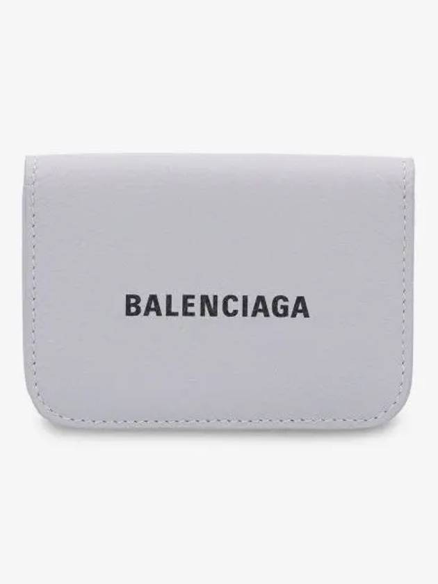 Luxury Balenciaga Trending 2025 Logo Tripold Leather Half-Wallet Light Grey