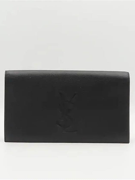 Luxury Saint Laurent Trending 2025 YSL Yip 361120 Black Leather Stitched Logo Flap Clutch
