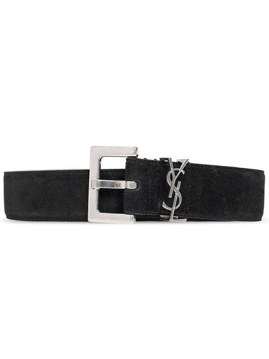 Luxury Saint Laurent Trending 2025 Logo Suede Leather Belt Black