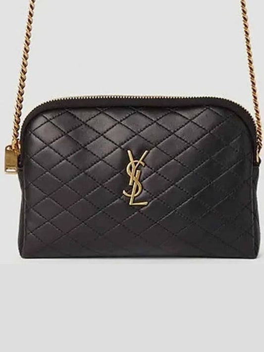 Luxury Saint Laurent Trending 2025 Gaby Quilted Lambskin Chain Cross Bag Black