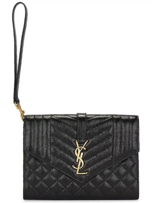 Luxury Saint Laurent Trending 2025 Monogram Envelope Flap Leather Clutch Bag Black