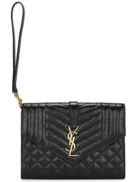 Luxury Saint Laurent Trending 2025 Monogram Envelope Flap Leather Clutch Bag Black
