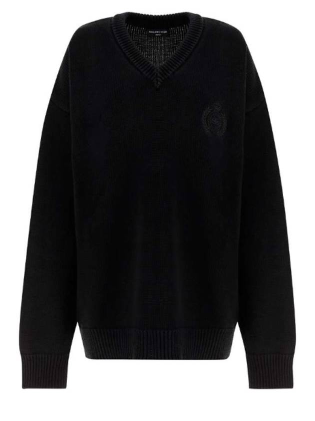 Luxury Balenciaga Trending 2025 Men's Back Logo V-Neck Knit Top Black