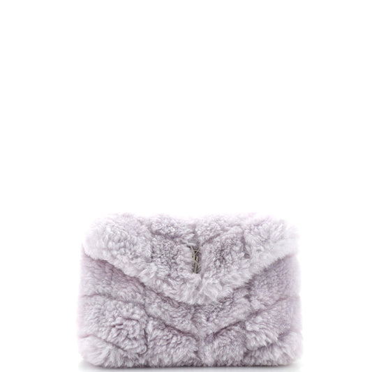 Luxury Saint Laurent Trending 2025 LouLou Puffer Clutch Matelasse Chevron Shearling Small