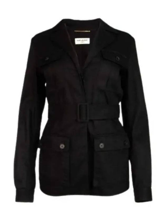 Luxury Saint Laurent Trending 2025 Safari Cotton Gabardine Linen Jacket Black