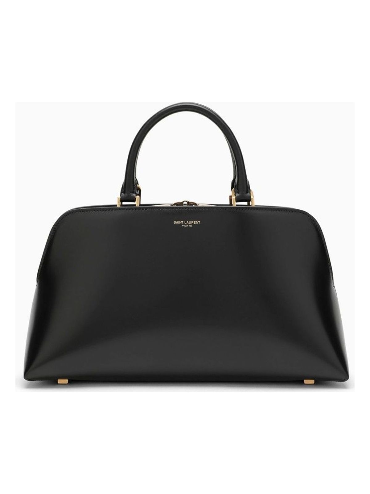 Luxury Saint Laurent Trending 2025 Women's Small Shiny Leather Duffle Bag in Black | 7634782ZA0W