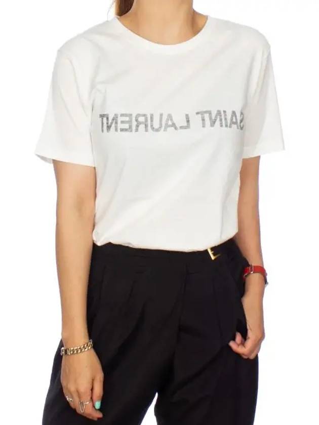 Luxury Saint Laurent Trending 2025 Reverse Short Sleeve T-Shirt Nature Et Noir