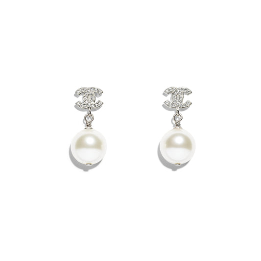 Chanel Silver and Pearly White Earrings