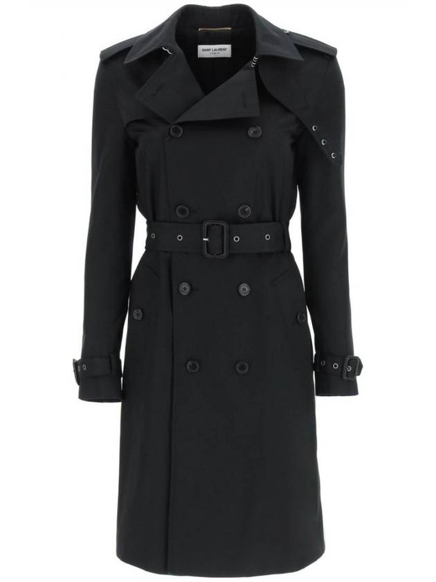 Luxury Saint Laurent Trending 2025 Gabardine Classic Saint Gabardine Trench Coat Black