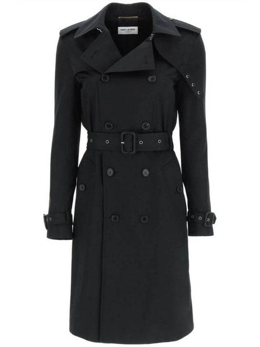 Luxury Saint Laurent Trending 2025 Gabardine Classic Saint Gabardine Trench Coat Black