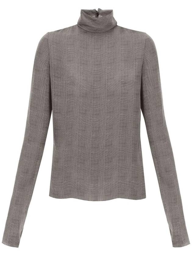Luxury Saint Laurent Trending 2025 Tartan Silk Turtleneck Blouse Grey