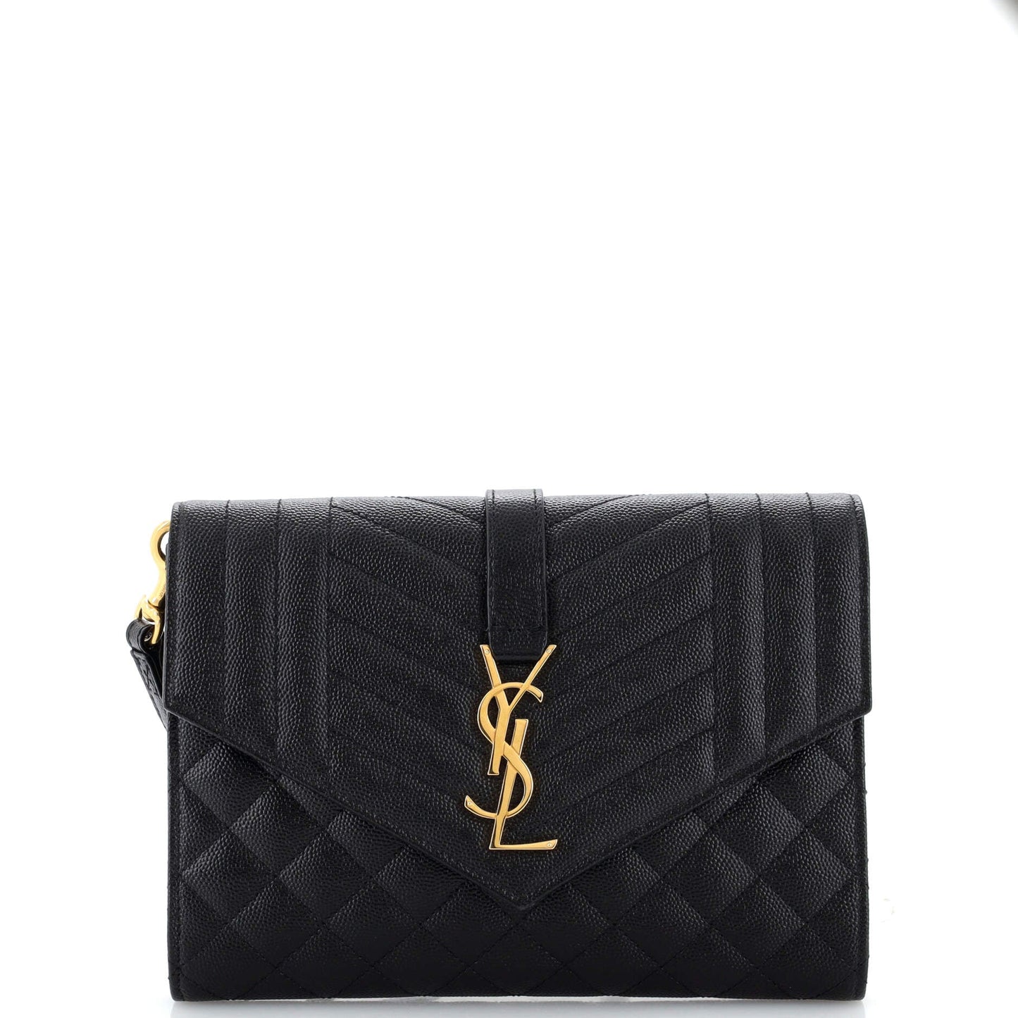 Luxury Saint Laurent Trending 2025 Classic Monogram Envelope Wristlet Clutch Mixed Matelasse Leather