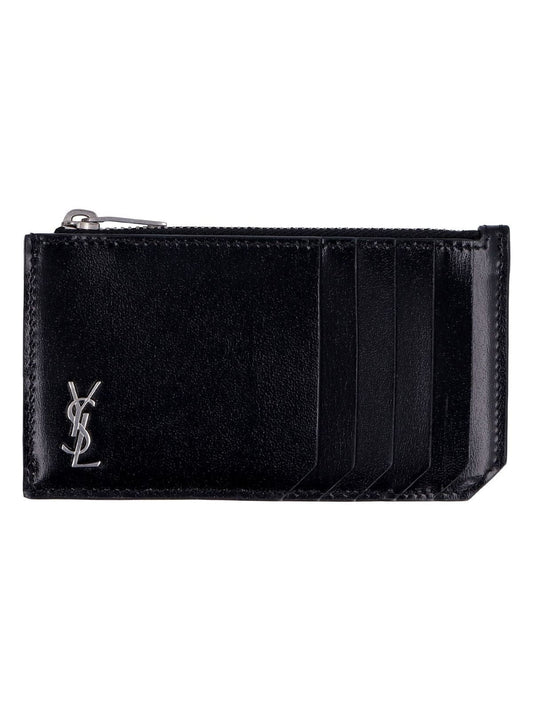 Luxury Saint Laurent Trending 2025 Men's Monogram Zip Credit Card Holder in Black | 6298991JB0E