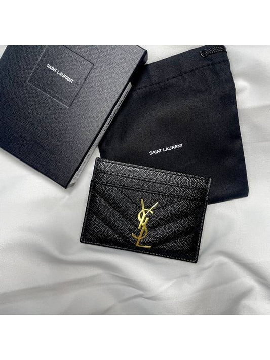 Luxury Saint Laurent Trending 2025 Gold Hardware Matelasse Caviar Leather Card Wallet Black