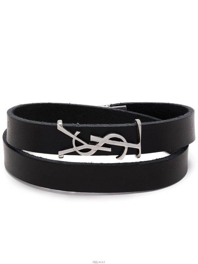 Luxury Saint Laurent Trending 2025 Silver Logo Leather Bracelet Black