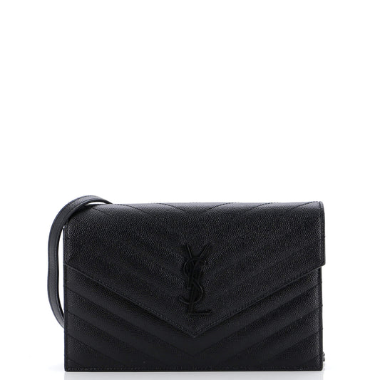 Luxury Saint Laurent Trending 2025 Classic Monogram Wallet on Chain Matelasse Chevron Leather Small