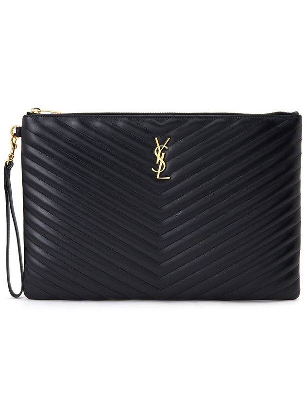 Luxury Saint Laurent Trending 2025 Matelasse Leather Document Holder Black