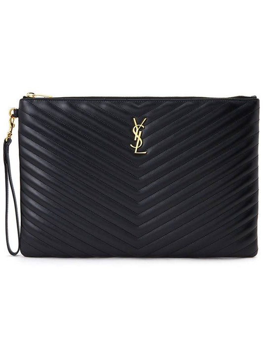Luxury Saint Laurent Trending 2025 Matelasse Leather Document Holder Black